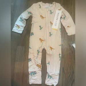 Willow + Co. Dinosaur Print Kids One Piece - White‎ and Green 12-18 month